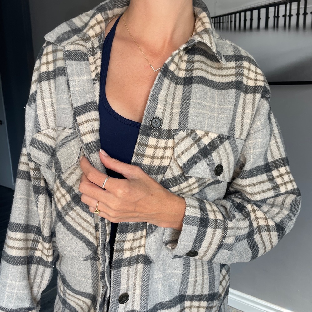 Zara Gray/Tan Plaid Oversized Jacket